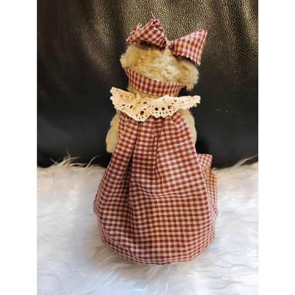 TY Inc. 8" Vintage 1993 Jointed Brown Plush Bear with Gingham dress and matching - Picture 4 of 8